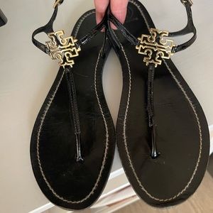 Tory Burch Black t-strap flat sandals size 11